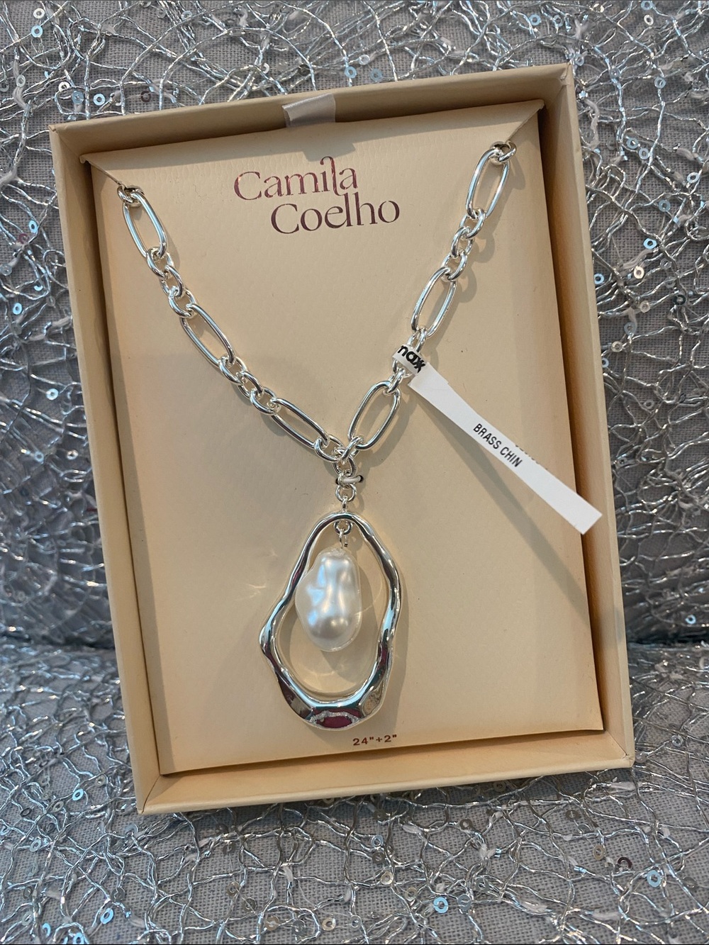 Camila Coelho Silver-Tone Link Necklace with Pearl Drop
